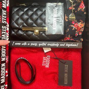 Steve Madden 3-piece Gift Set: Crossbody, Keychain & Scarf - RED & BLACK